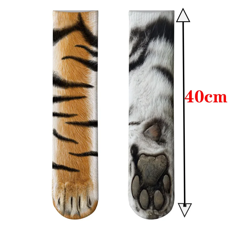 

New 3D Print Adult Animal Paw Socks Unisex Crew Cat Long Stocks Elastic Breathable Sock Dog Horse Zebra Pig Cat Paw