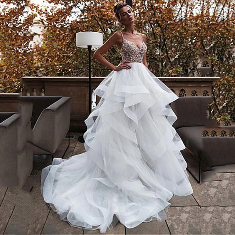 

Plus Size Wedding Dress 2022 Sexy V Neck Backless Ball Gown Bridal Dress With Bead wedding Gowns Princess vestido de festa