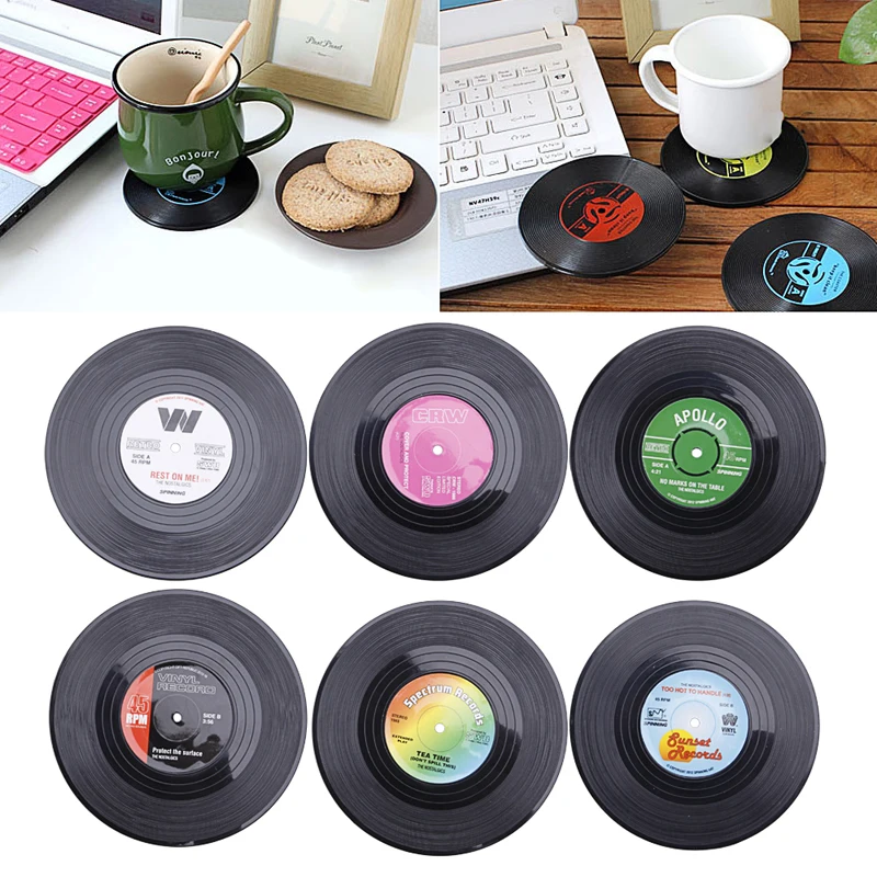 

Fashion Vinyl Silicone Record Retro Type Drink Coasters Cup Mats 6pcs/ Set