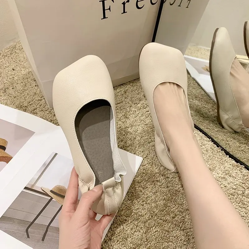 

Shallow Mouth Soft Shoes Woman Comfortable And Elegant Slip-on All-Match Square Toe Female Footwear Slip On Boat Summer New