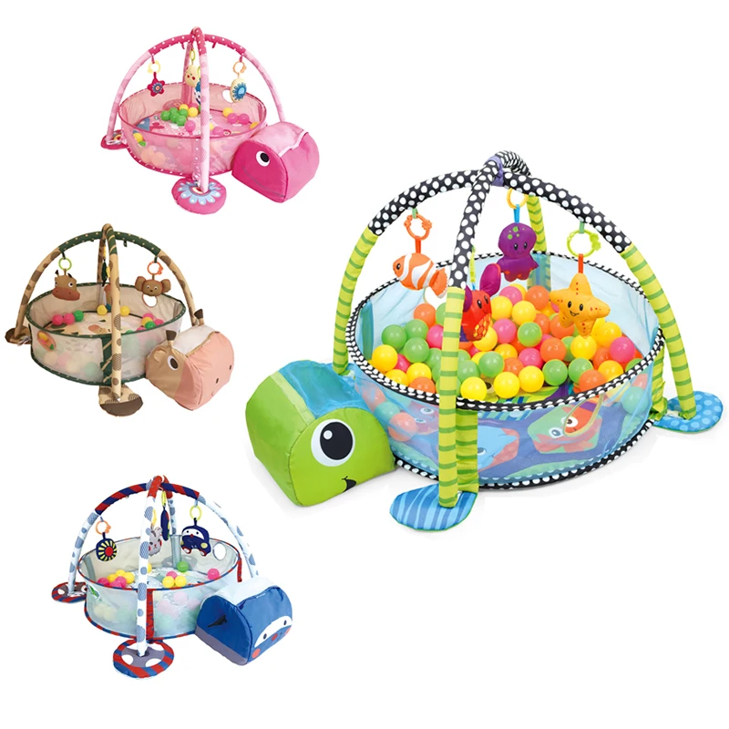 Baby 3 in 1 Fitness Frame Game Blanket Multifunctional Cartoon Play Crawling Mat Tortoise Lion Ocean Ball pool 0-18 Months Toy