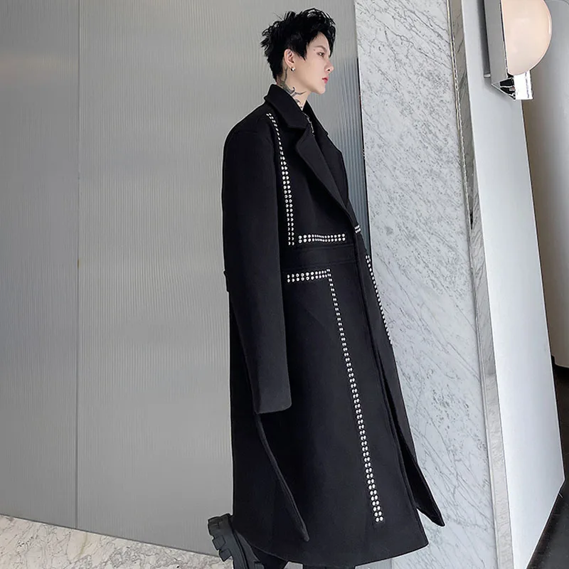 Тренчкот мужской зимний с заклепками уличная одежда модный Свободный