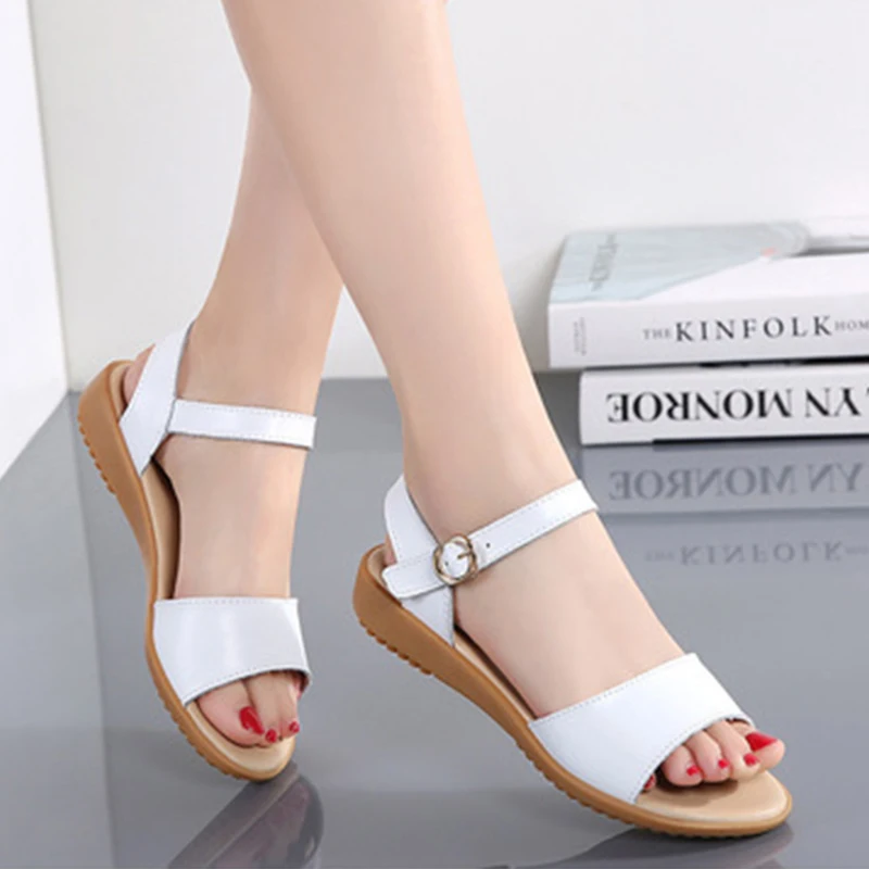 

Soft Leather And Soft Soles 2021 New Flat Platform Sandals Women's Fashion Mother Slope Heel Pregnant Women's Sandals