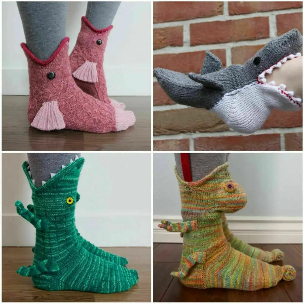 

Christmas Socks Unisex Winter Warm Floor Sock Shark Fish Chameleon Crocodile Knitted Socks Cute Novelty Men Women Xmas Gift