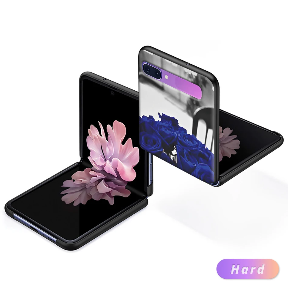 

Black Hard Capa for Samsung Galaxy Z Flip 5G Rlue Rose Flower Cell Phone Case ZFlip 6.7" PC Segmented Protect Cover Coque