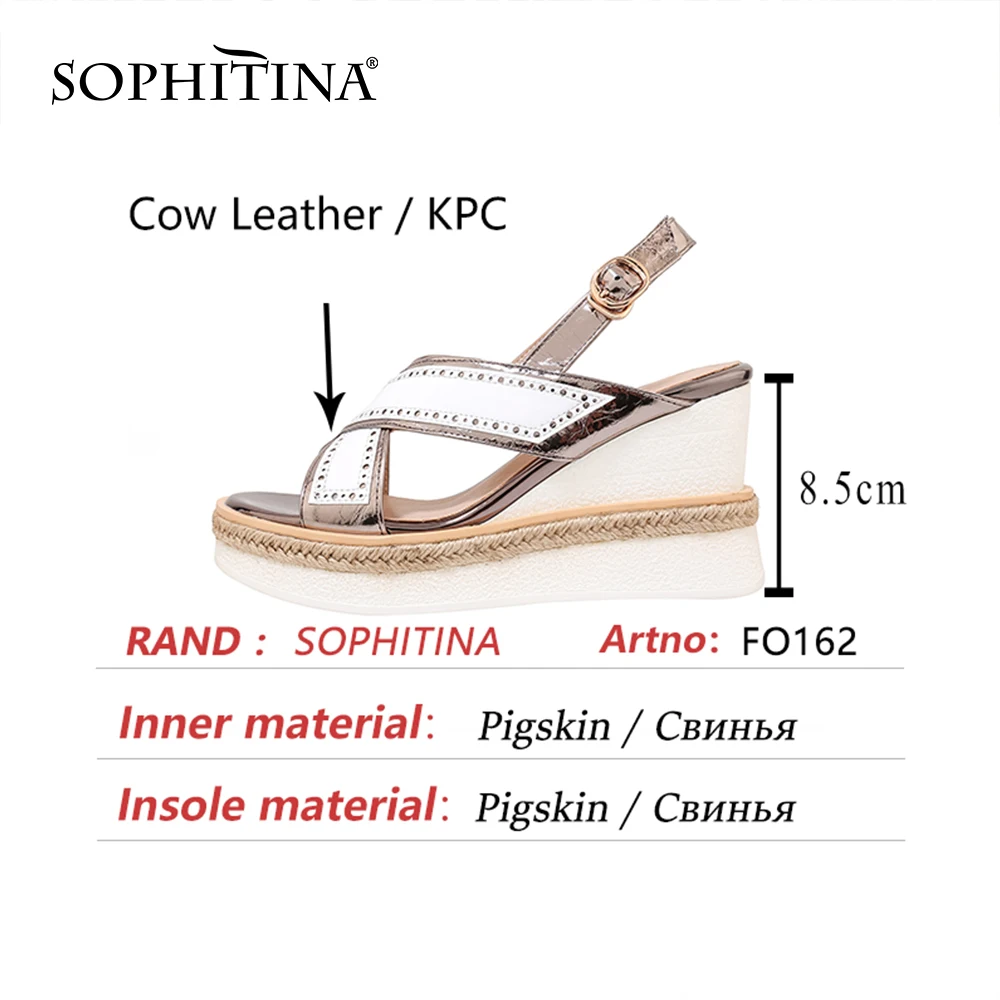 

SOPHITINA Summer Women Shoes Sandals Genuine Leather Basic High Heel Stylish Narrow Band Casual Round Toe Wedges Shoes FO162