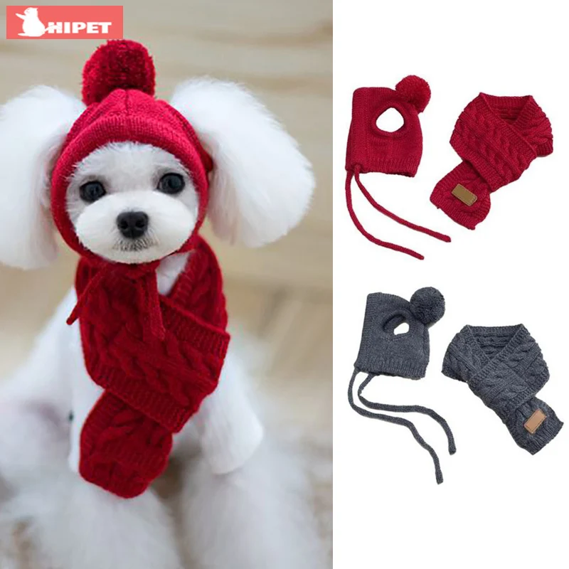 Зимняя теплая шапка для собак шарф вязаная домашних животных маленьких средних