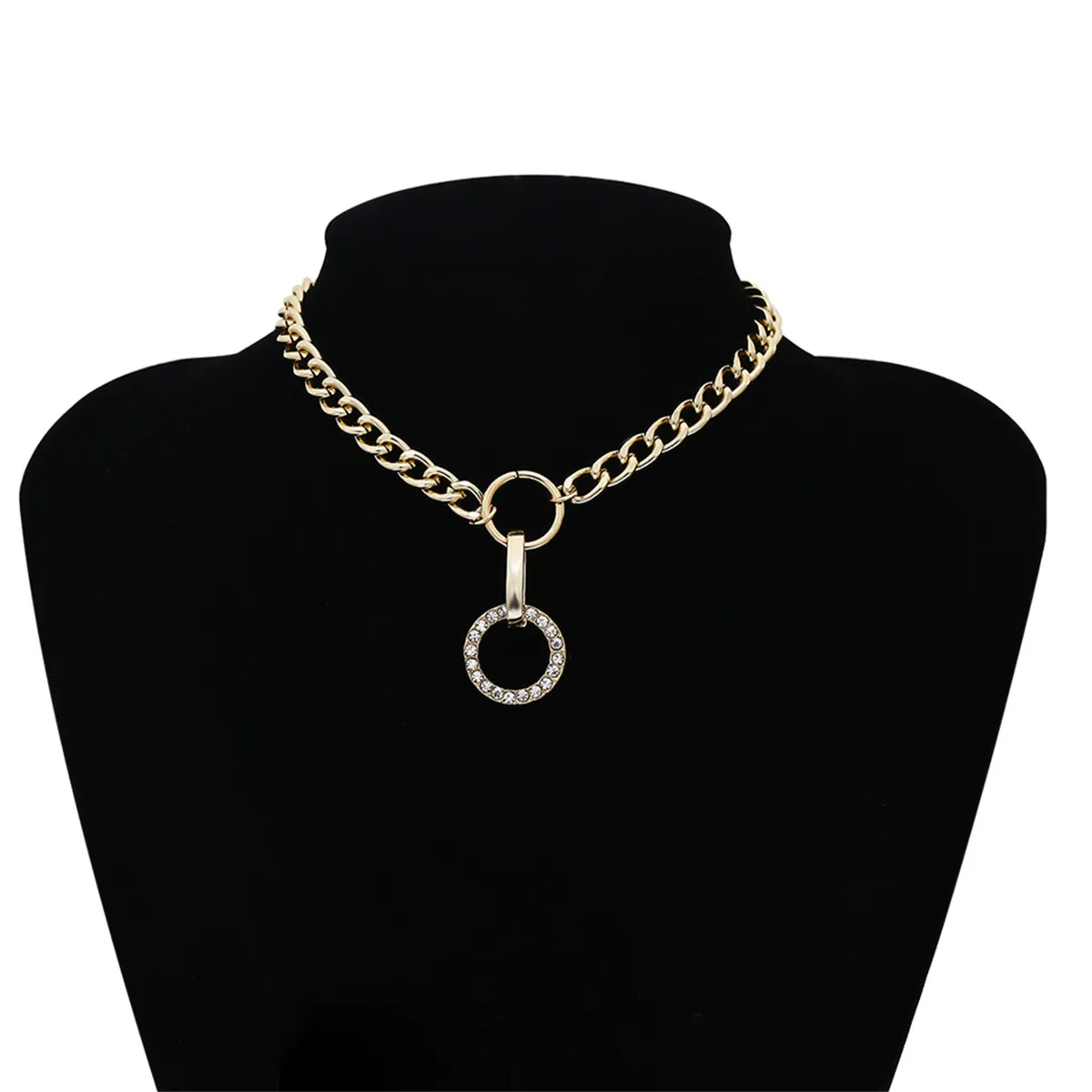 

Punk Luxury Full Crystal Circle Pendant Choker Necklace Women Collares Statement Gothic Chunky Chain Clavicle Fashion Jewelry