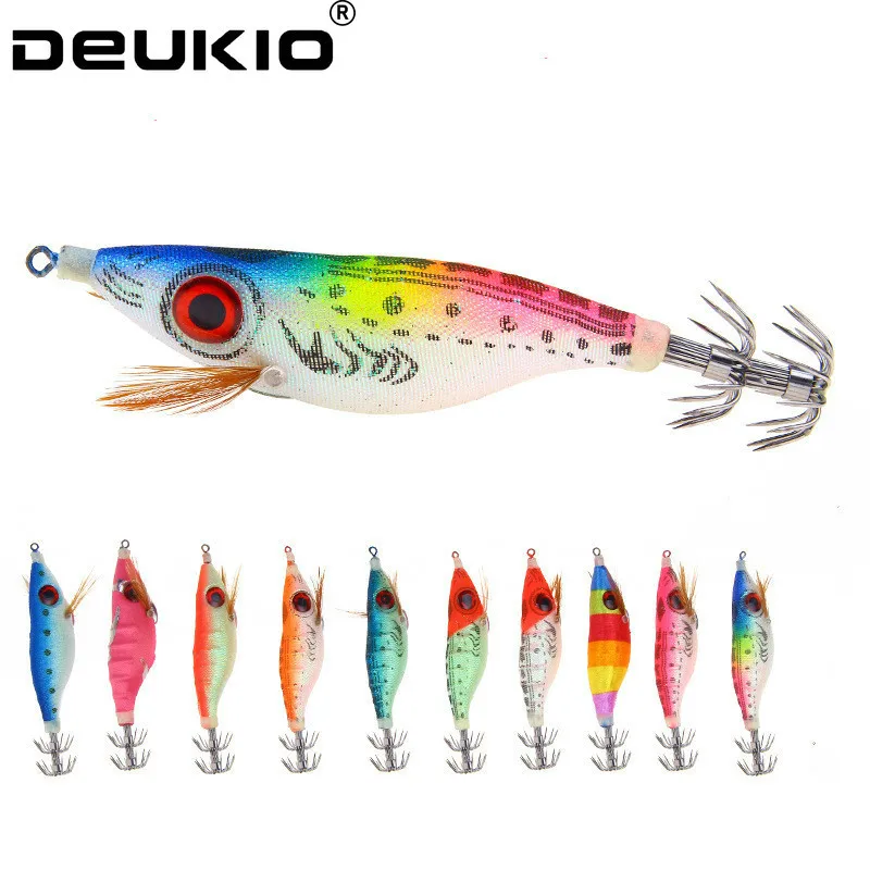 

Приманка рыболовная Deukio, 10 шт./лот, 9,5 г/100 мм, светящаяся приманка для кальмара, кренкбейты, приманка для креветки, приманка для морской рыбал...