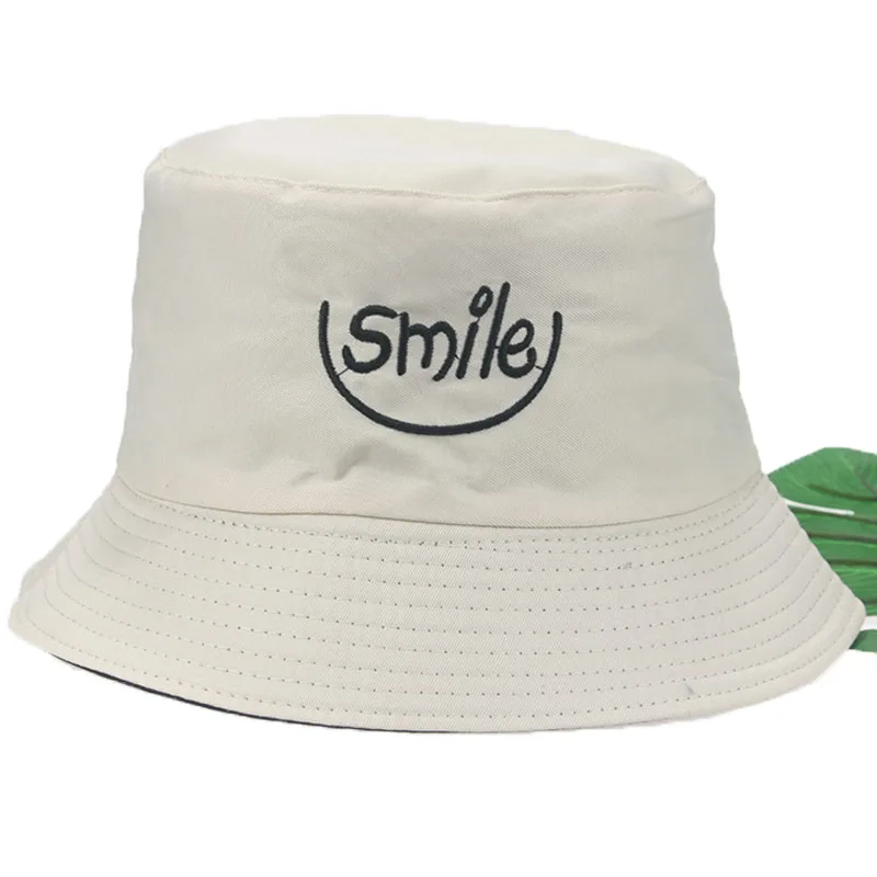 

bucket hat double side embriodery smile hats for men black hip hop casual outdooor sun protection bucket hats sombreros de sol