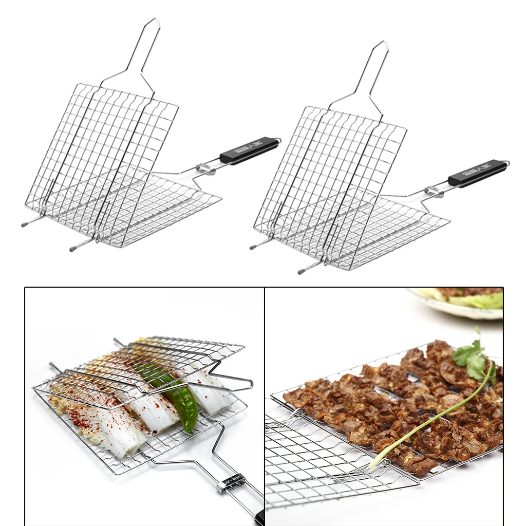 

2pcs Stainless Steel BBQ Barbecue Basket Grilling Net Cooking Fish/Meat