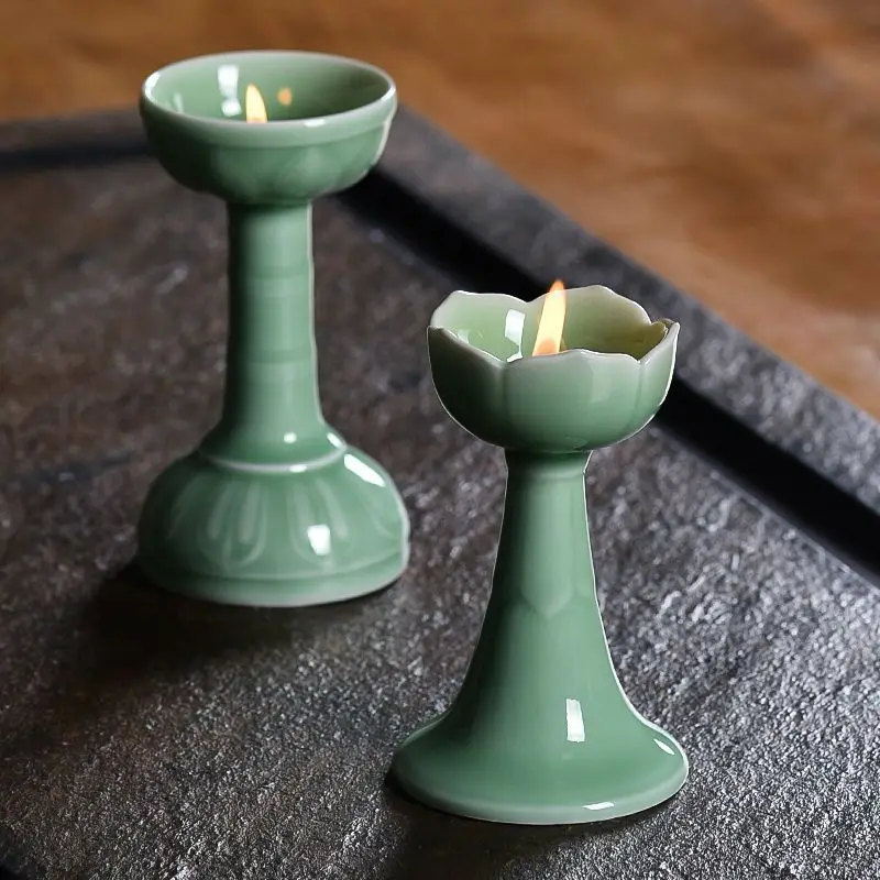 

Retro Luxury Candlestick Holder Chinese Lotus Flower Ceramics Candle Holder Candelabra Tealight Bougeoir Home Decoration EK50ZT