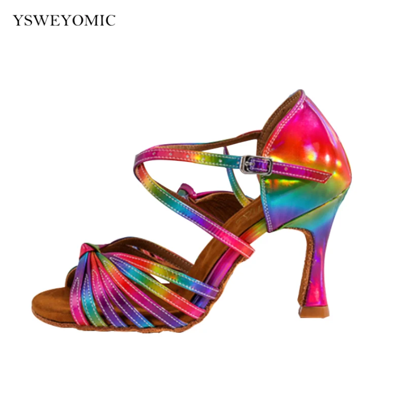 Zapatos De Baile Latin Rainbow PU leather 3 colors Black Brown Leather Custtomized Heel 7.5cm Salsa Latin Shoes