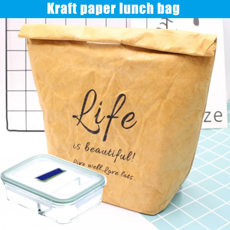 

Крафт-бумаги Бумага сумки для обедов многоразовые изолированные моющийся алюминиевый пленка Бакалея сумка J55