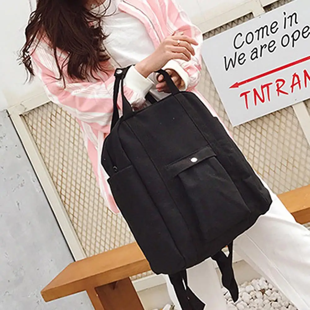 

Women Backpack Casual Solid Color Pockets Canvas Backpack Large Capacity Travel Handbag Large capacity Backpacks 2021