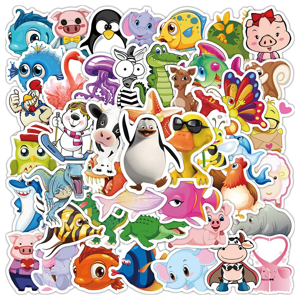 

50pcs Mix Cute Animals Stickers For Notebooks Stationery Laptop Notepad Sticker Aesthetic Craft Supplies Scrapbooking Material