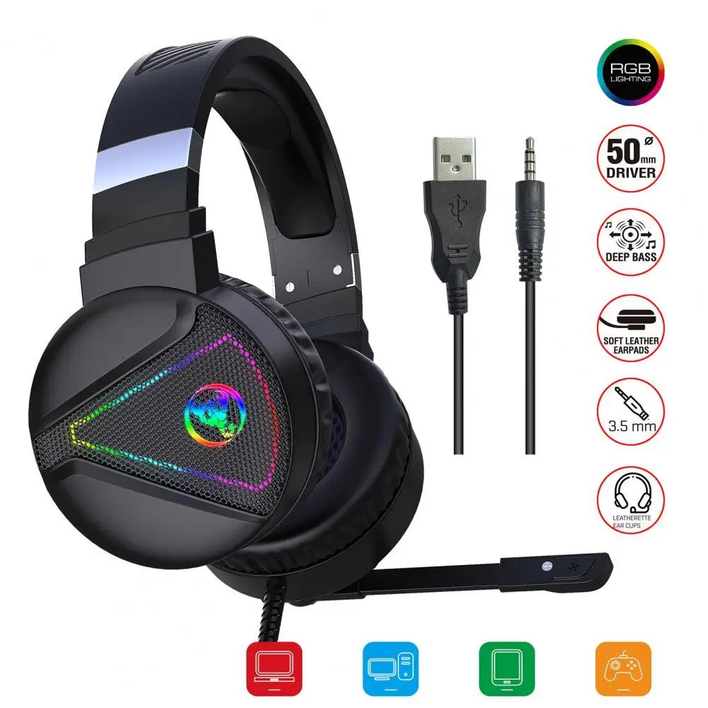 

F16 Wired Headphone Noise Insulation Skin-friendly Sensitive RGB Light 3.5mm USB2.0 HiFi Headset for Playing Games