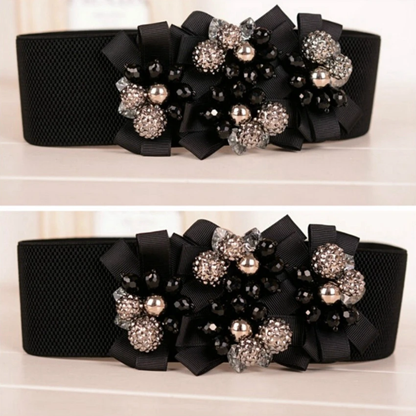 Женский широкий пояс с эластичной резинкой на талии винтажный большими бусинами