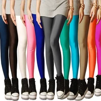 visnxgi women solid color pants leggings shinny elasticity casual trousers fluorescent spandex candy ankle length knitted bottom