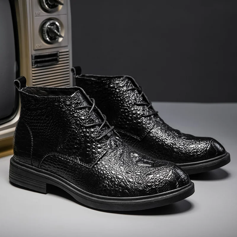 Мужские деловые ботинки коричневые ботильоны из натуральной кожи на шнуровке с