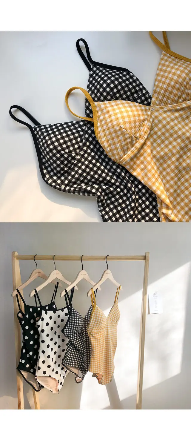 2019 new one-piece simple lattice size chest thin and belly hot spring vacation swimsuit women