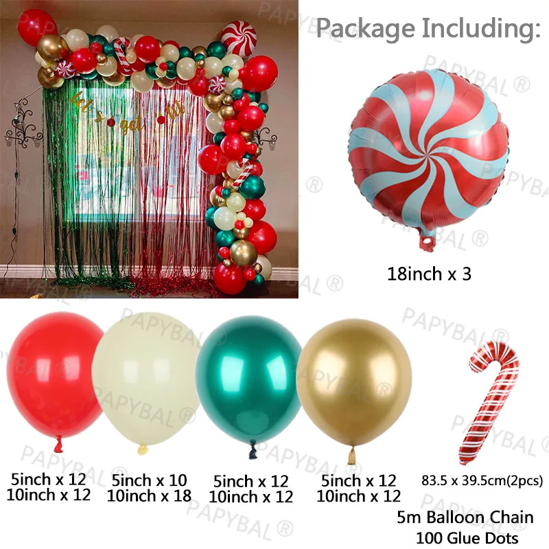 107 Uds guirnalda de la Navidad arco de Globos Kit de verde cromo oro globo de bast&oacute;n de caramelo de Globos de Navidad de decoraci&oacute;n de fiesta para el hogar Globos de aire-3
