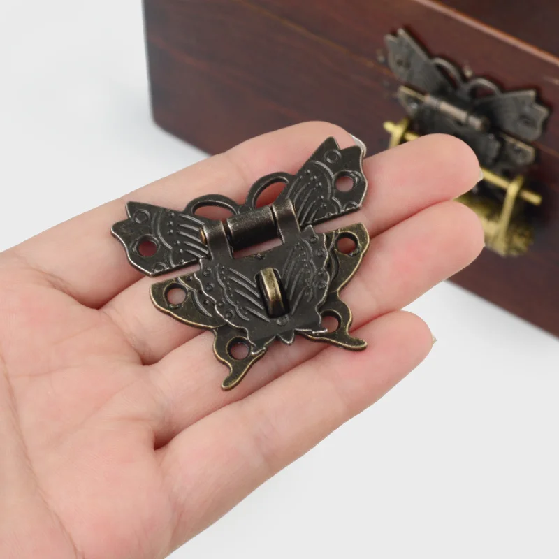 

2 Pcs Butterfly Antique Bronze Hasp Latch Upscale Jewelry Wooden Box Cabinet Lock Case Decorative Give gifts Hardware Accessory