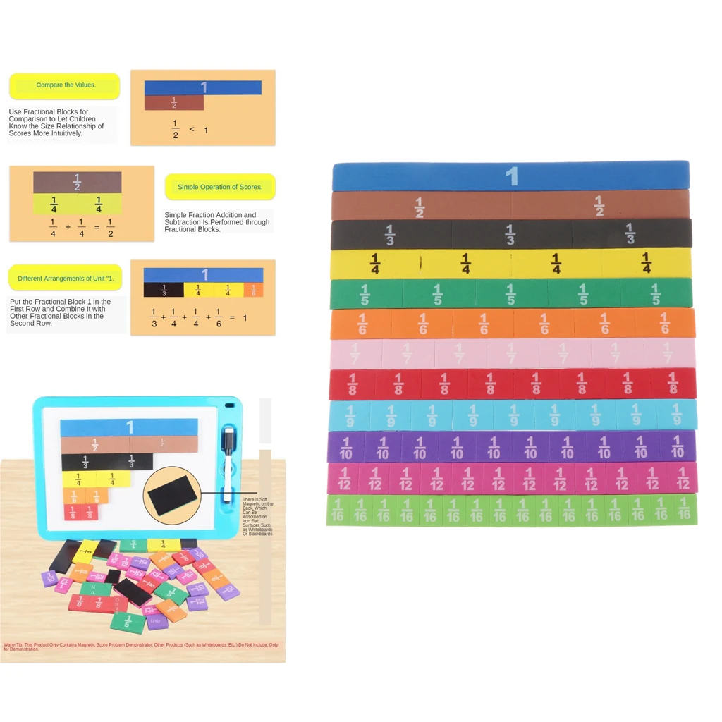 

83pcs Magnetic Rainbow Fraction Tiles Early Educational Math Toys Kids Learning Educational Toy Montessori Kids Math Baby Toy