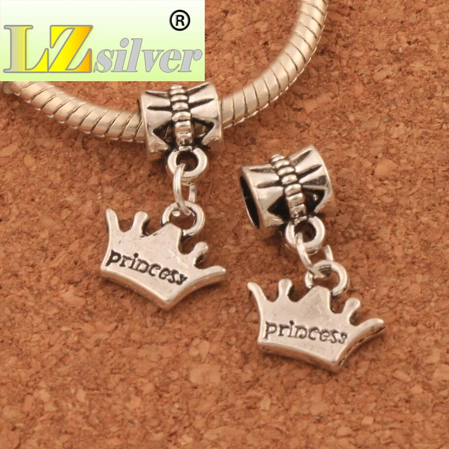 Princess Crown Big Hole Beads 22.3x13mm 100PCS zinc alloy Dangle Fit European Bracelets Jewelry DIY B029