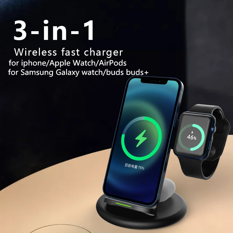 

Qi 15W Wireless Charger Stand for Samsung Galaxy watch Buds S10 S20 iphone 12 11 XS XR Apple Watch SE 6 AirPods 2 Fast Charging