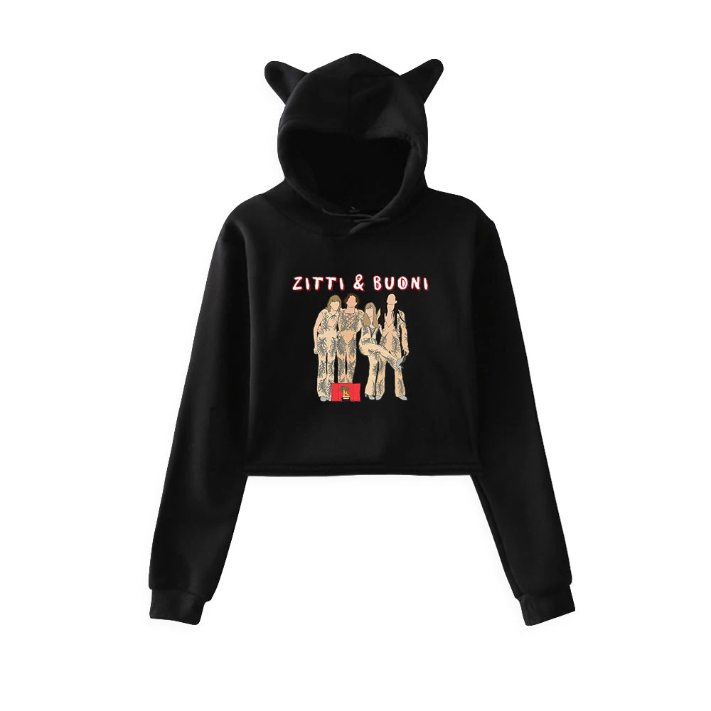 

Maneskin Printing Cat Cropped Hoodies Girl Long Sleeve Hooded Pullover Crop Tops Sexy Loose Ins off shoulder T-shirt