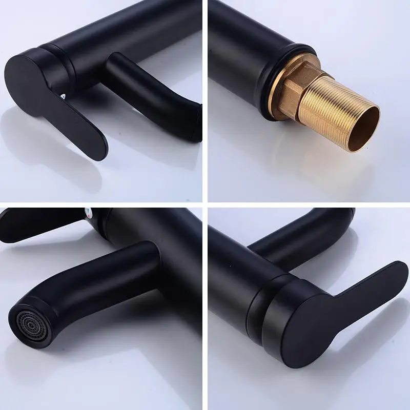 

Matt Black Single Handle Bathroom Basin Faucets Cold and Hot Mixer Basin Sink Tap Black Water Kitchen Faucet