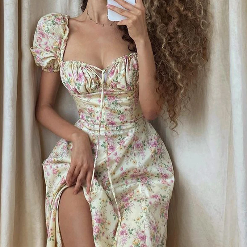 IAMSURE винтажное шикарное платье с цветочным рисунком женское пляжное облегающее
