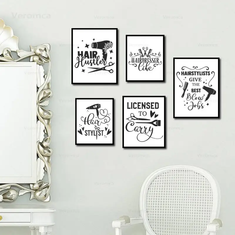 

Hairdresser Hairstylist Gifts Barber Shop Wall Art Canvas Painting Hair Salon Life Quote Poster Beauty Salon Bathroom Decor