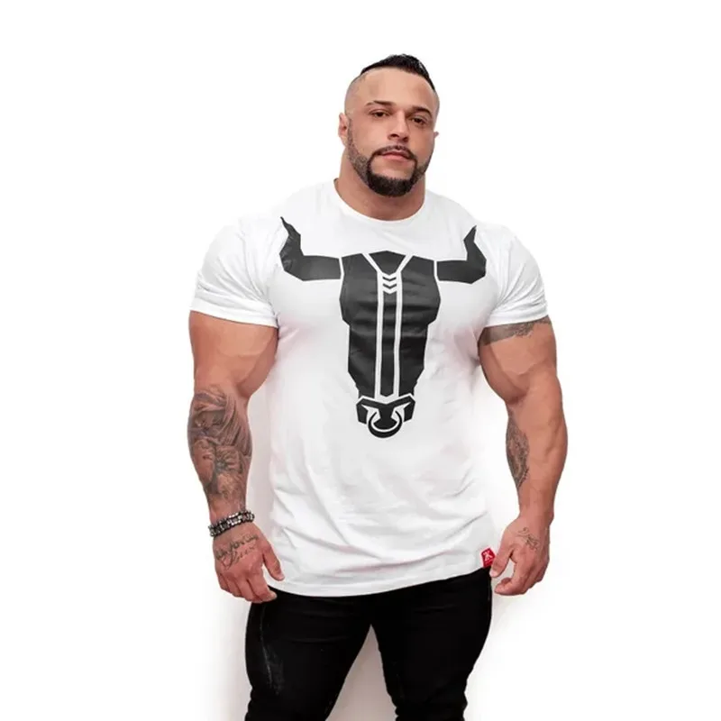 

Summer streetwear men's muscle T-shirt gyms cotton fashion casual Jogger loose sportswear workout fitness short-sleeved shirt