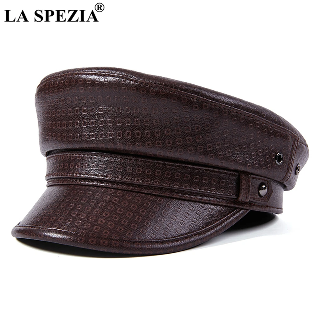 

Winter Hat for Men Military Hat Genuine Leather Mens Hats Real High Quality Sheepskin Casual Coffee Male Army Cap