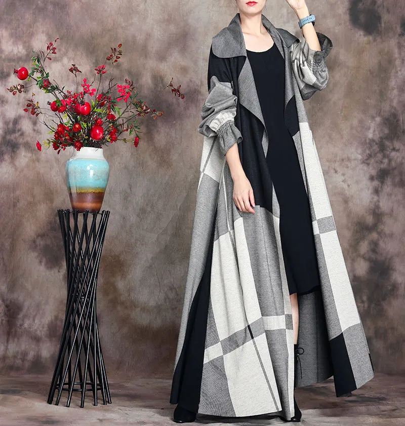 

Новинка весна-осень 2022, оригинальная свободная клетчатая куртка в стиле ретро, темпераментная Длинная ветровка выше колена, Женская куртка