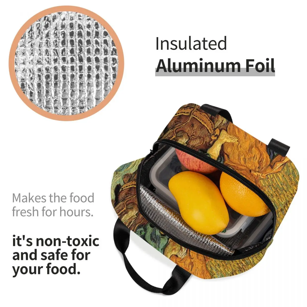 

Van Gogh Cooler Bags Waterproof Portable Zipper Thermal Oxford Lunch Bags For Women Convenient Lunch Box Tote Food Bags