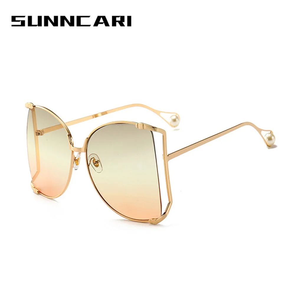 

Женские солнцезащитные очки большого размера 2021, брендовые Дизайнерские Большие Квадратные Солнцезащитные очки, очки кошачий глаз с украшением из жемчуга, бабочка