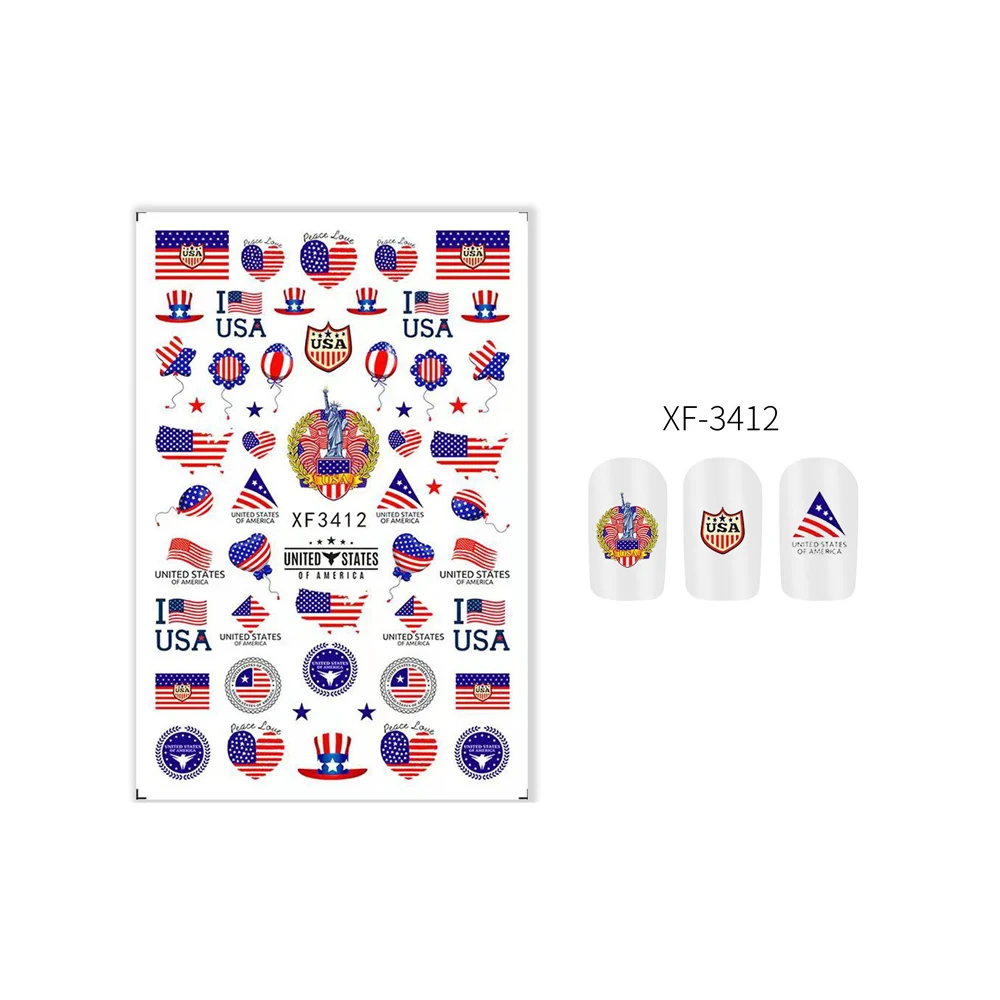 

8Pcs/set Nail Stickers National Day American Independence Day Waterproof Self Adhesive Flag Nail Art Decorations Manicure Decals
