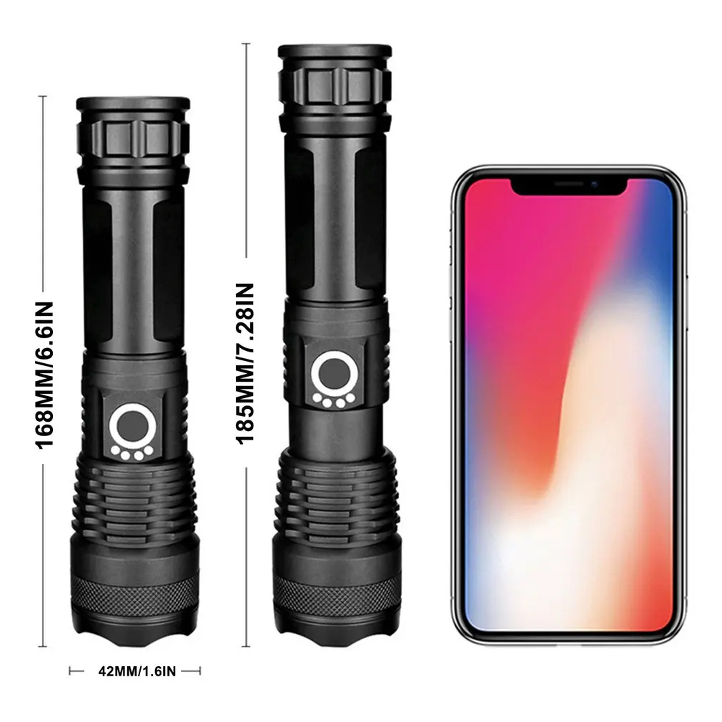 

P50 Retractable Aluminum Alloy Rechargeable Flashlight Strong Light Flashlight Battery Display USB Flashlight