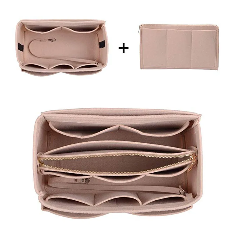 Koop Merk Make Up Organizer Vilt Insert Bag Voor Handtas Reizen Innerlijke Portemonnee Draagbare Cosmetische Zakken Fit Diverse Merk Tassen