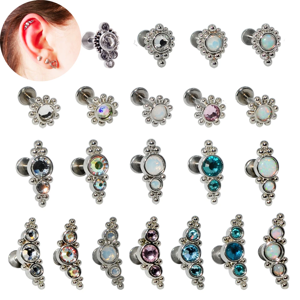 

1PC Cluster Labret Lip Studs Waterdrop Opal Ear Tragus Helix Cartilage Earring Stud Titanium &Steel Trendy Body Piercing Jewelry