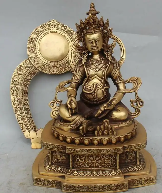 11 дюймов Китай тибетский Бог желтая статуя близлежащей Будды собаки Льва Лео