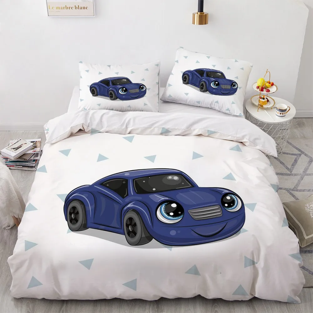 

3D Printed Bedding Sets luxury Cartoon Kids Bule Car Roclet Astronaut Single Queen Double Full Twin Bed For Home Duvet Cover