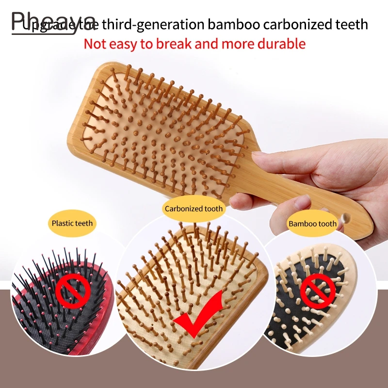 Женская Массажная бамбуковая щетка для волос антистатические