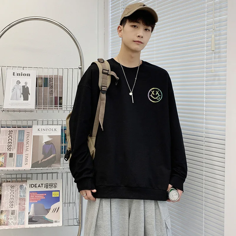 

Мужской свитер с круглым вырезом, Новинка осени, модная Свободная Повседневная белая футболка с длинным рукавом, одежда для мальчиков, мужс...