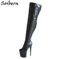 sorbern custom wide leg thigh high boots womens shoes 20cm ultra high heels platform boots black autumn booties 2018 woman