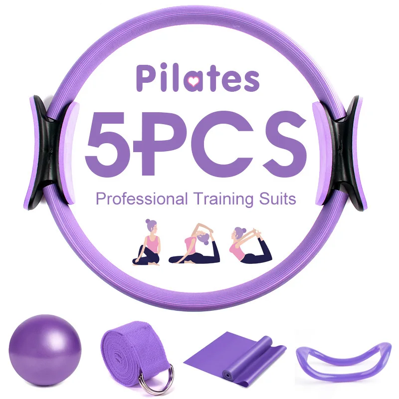 

5PCS Pilates Ring Yoga Ball Magic Circle Exercise Equipment Workout Fitness Training Resistance Support Tool Stretch Band Gym