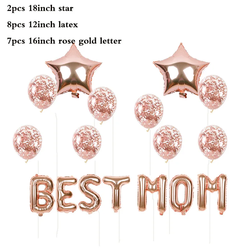 

Mother's Day Party Confetti Globos 16Inch Rose Gold Letter Balloons Best Mom Foil Balloons Decorations Gift Supplies